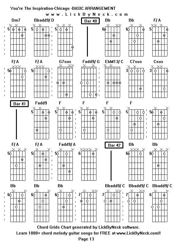 Chord Grids Chart of chord melody fingerstyle guitar song-You're The Inspiration-Chicago -BASIC ARRANGEMENT,generated by LickByNeck software.